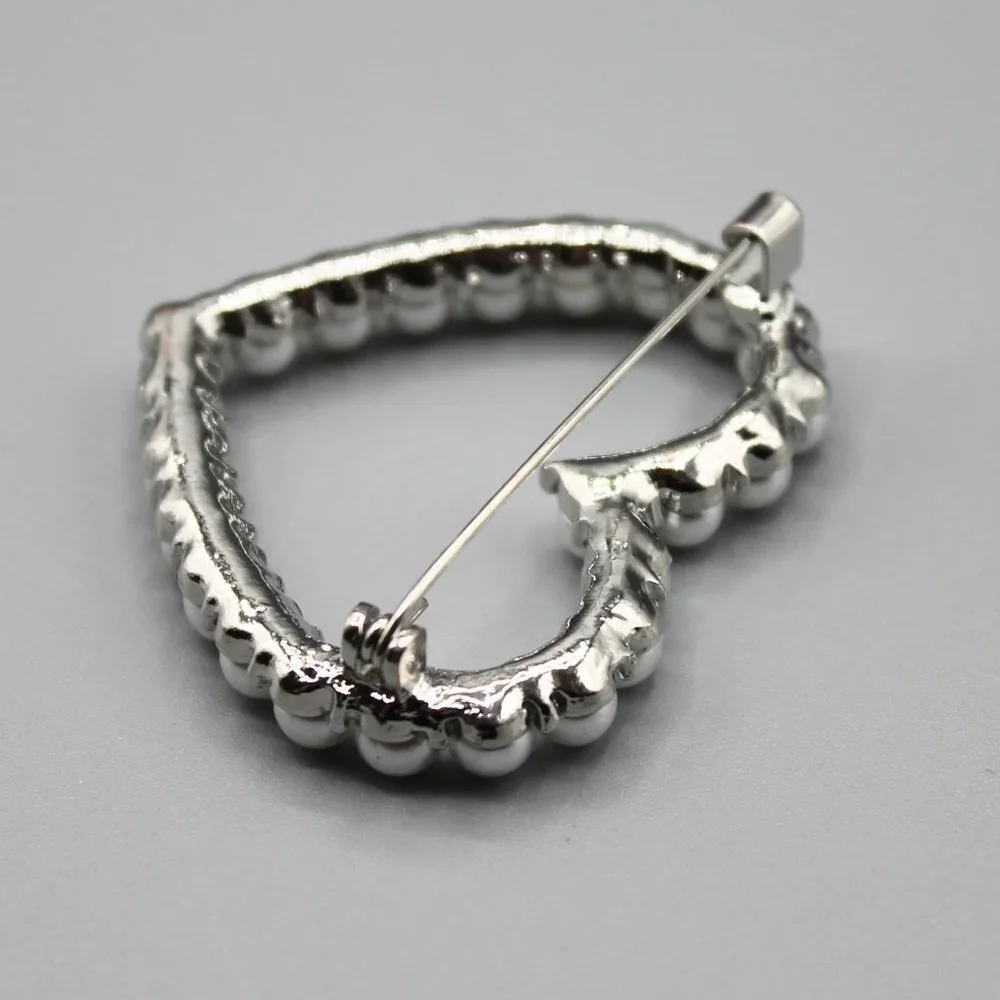Heart love romantic pin brooch jewelry fashion pearls silver white gold tone new - Picture 13 of 13